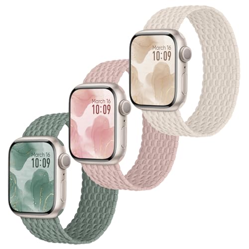 Raradev 3 Stück Geflochten Armband Kompatibel mit Apple Watch Armband 44mm 45mm 42mm, Elastisch Nylon Band Solo Loop Sport Armbänder für iWatch Series 9 8 7 6 5 4 3 2 1 SE, S 137MM von Raradev