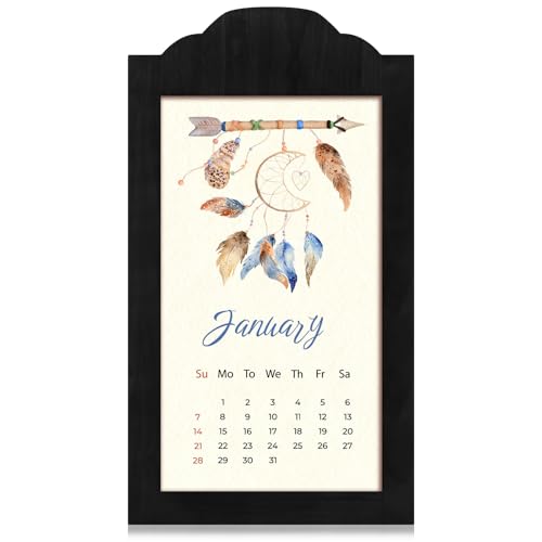 RattanView Klassischer Wandkalenderrahmen, großer Holz-Kalenderaufhänger, Kalenderhalter für 34 x 61 cm Kalender, Eiche (schwarz) von RattanView