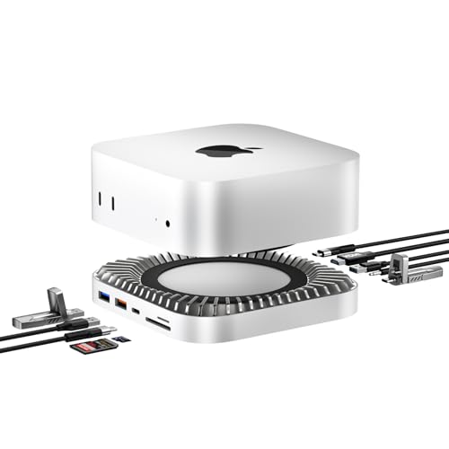 RayCue Mac Mini M4 Dock, Aluminium Mac Mini Ständer und HDMI Hub für Mac Mini M4 und M4 Pro 2024 mit M.2 NVMe/SATA SSD-Gehäuse, 4K60Hz HDMI,10G USB A/C, 5G USB A*2, USB-C Ladung, SD/TF, Audio von RayCue