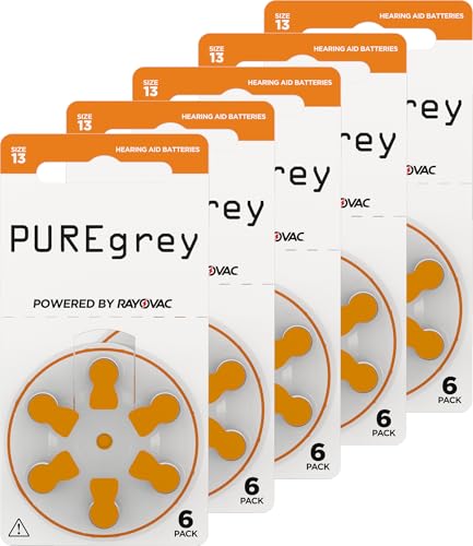 PUREgrey Hörgerätebatterien Typ 10-30 Stück Hörgeräte Batterien konzipiert für höchste Leistung – Pack mit 5 Blistern à 6 Hörgerätebatterien – PR48 Farbcode orange 1,45 Volt von Rayovac