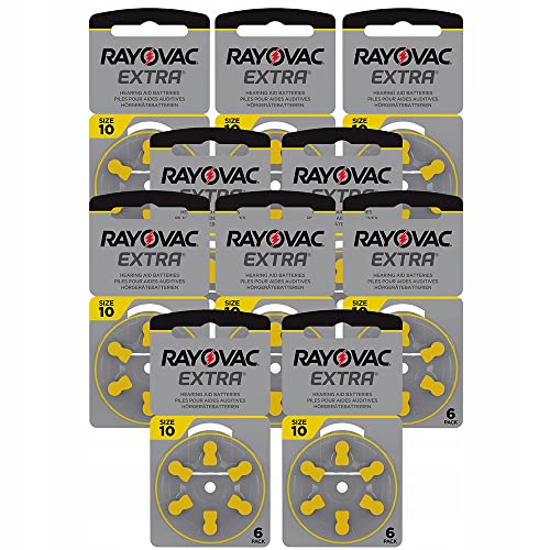 Rayovac Extra Advanced Zink Luft Hörgerätebatterie, 10er Pack, mit 60 Batterien, Geeignet für Hörgeräte Hörhilfen Hörverstärker, Gelb von Rayovac