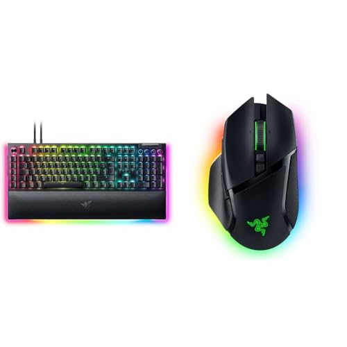 Razer BlackWidow V4 Pro (Green Switch) - Mechanische Gaming-Tastatur & Basilisk V3 Pro - Anpassbare kabellose Gaming-Maus HyperScroll Tilt Wheel von Razer