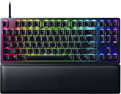 Razer Huntsman V2 Tenkeyless (Red Switch) - Optische Gaming-Tastatur ohne Ziffernblock (Lineare Optische Switches, Doubleshot PBT-Tastenkappen, Handballenauflage) QWERTY US-Layout | Schwarz von Razer