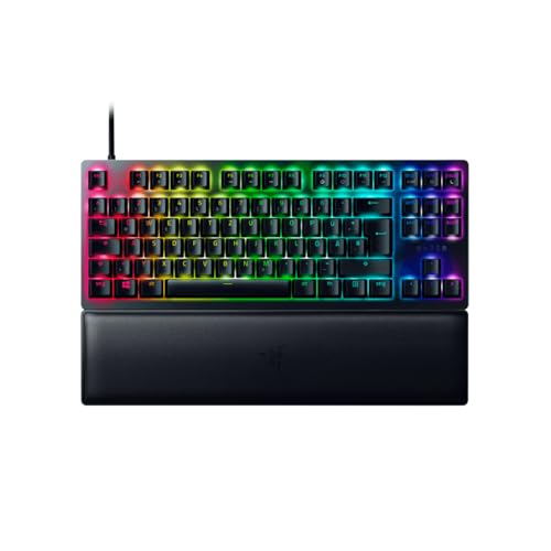 Razer Huntsman V2 Tenkeyless (Red Switch) - Optische Gaming-Tastatur ohne Ziffernblock (Lineare Optische Switches, Doubleshot PBT-Tastenkappen, Handballenauflage) QWERTZ DE-Layout | Schwarz von Razer