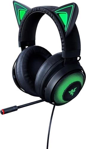 Razer Kraken Kitty - Kabelgebundenes Gaming Katzenohren-Headset (anpassbarer RGB Chroma-Beleuchtung, Mikrofon mit aktiver Rauschunterdrückung, Bedienelemente an der Ohrmuschel) Schwarz von Razer