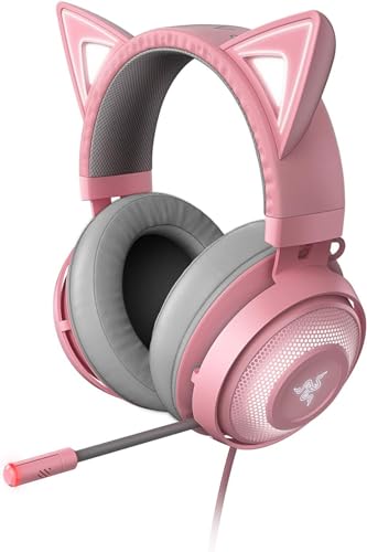 Razer Kraken Kitty - Kabelgebundenes Gaming Katzenohren-Headset (anpassbarer RGB Chroma-Beleuchtung, Mikrofon mit aktiver Rauschunterdrückung, Bedienelemente an der Ohrmuschel) Quartz von Razer