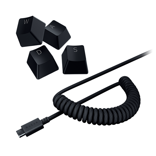 Razer PBT Keycap + Coiled Cable Upgrade Set - Colored Doubleshot PBT Keycaps with Matching Cable - Durable Doubleshot PBT - Braided Fiber Cable - USB-C to USB-A - Classic Black von Razer