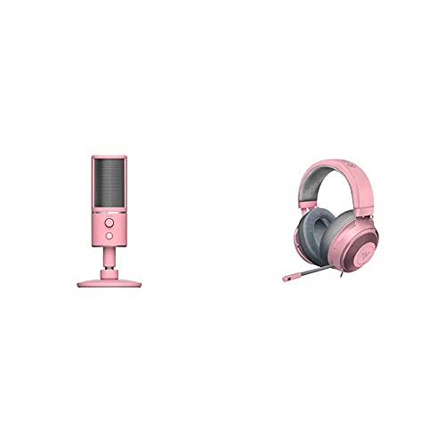 Razer Seiren X Quartz - USB Kondensator-Mikrofon für Streaming, Rosa, Pink & Kraken - Gaming Headset (Kabelgebundene Headphones für PC, PS4, Xbox One & Switch, 50mm Treiber) Pink/Quartz von Razer