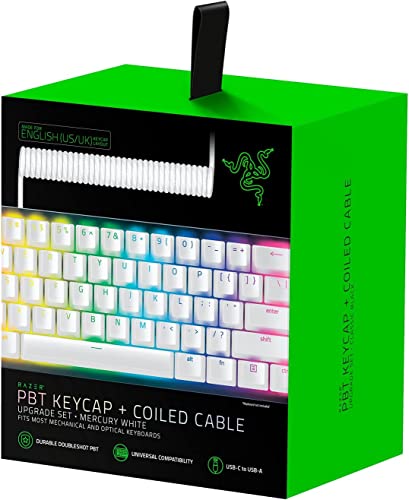 Razer Upgrade-Set mit PBT Tastenkappen + Spiralkabel (120 Doubleshot PBT Tasten, USB-C auf USB-A Kabel, geflochtenes Faserkabel) US Layout | Mercury von Razer