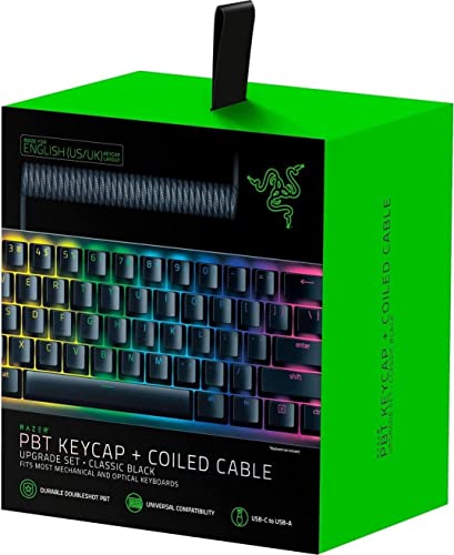 Razer Upgrade-Set mit PBT Tastenkappen + Spiralkabel (120 Doubleshot PBT Tasten, USB-C auf USB-A Kabel, geflochtenes Faserkabel) US Layout | Schwarz von Razer