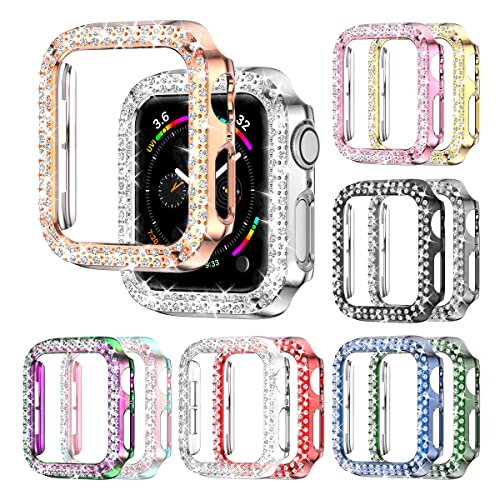 12 Stück Rc-Z für Apple-Watch-Serie SE (2.) 6 5 4 44 mm, Bling Case, Bumper Double Diamonds Strass Schutzrahmen Ersatz Zubehör für iPhone Watch iWatch 44 mm, Frauen von Rc-Z