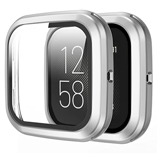 Rc-Z Displayschutzfolie für Fitbit Versa 2, harte matte PC Bumper Vollgesichtsglas Schutzhülle für Fitbit Versa 2 Smartwatch, Silber von Rc-Z