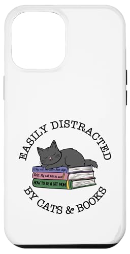 Hülle für iPhone 12 Pro Max Leicht abgelenkt von Katzen und Büchern – lustige Buchliebhaber-Katze von Reading Lover and Cat Mom Designs