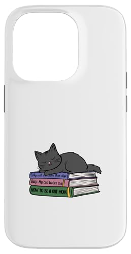 Hülle für iPhone 14 Pro Lustiges Kätzchen schläft auf Büchern für Katzenmutter und Buchliebhaber von Reading Lover and Cat Mom Designs