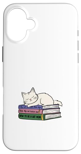 Hülle für iPhone 16 Plus Kätzchen schläft auf Büchern für Katzenmutter und Buchliebhaber von Reading Lover and Cat Mom Designs