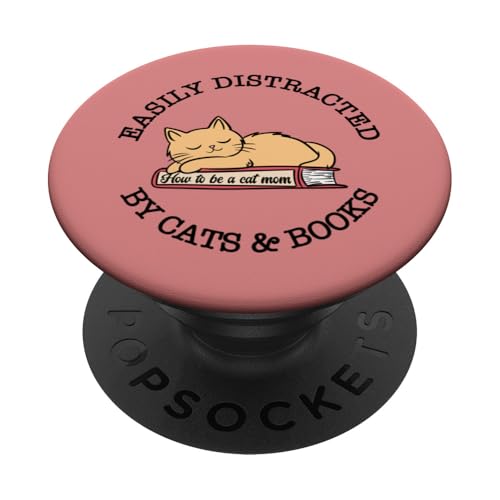 Leicht abgelenkt von Katzen und Büchern – lustige Buchliebhaber-Katze PopSockets Klebender PopGrip von Reading Lover and Cat Mom Designs