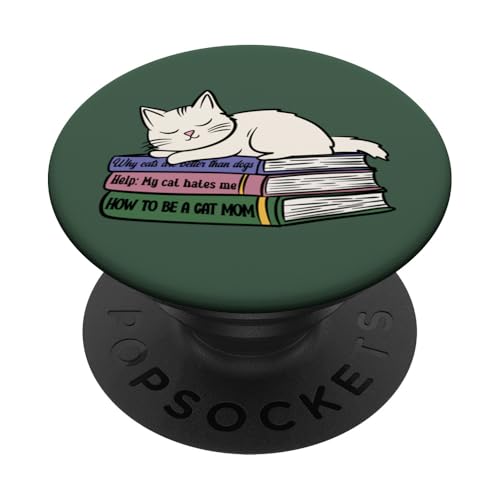 Lustiges Kätzchen schläft auf Büchern für Katzenmutter und Buchliebhaber PopSockets Klebender PopGrip von Reading Lover and Cat Mom Designs