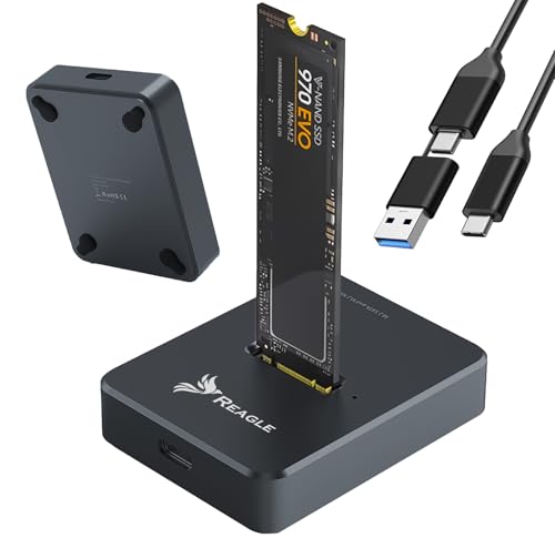 Reagle Externes M.2 NVMe & SATA SSD Adapter Gehäuse - USB-C 10Gbps SuperSpeed, Kompatibel mit 2230/2242/2260/2280, Werkzeuglose Installation, Aluminium Kühlung, Plug & Play, Schwarz von Reagle