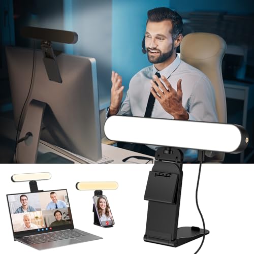 RealPlus Streaming Licht mit [Multifunktionshalter], Fernsteuerung von 3 Lichtfarben & 10 Helligkeiten, 360° Drehung Videolicht LED für PC, Handy, Laptop, Zoom-Meetings, Monitor, Webcam,Büro,Geschenk von RealPlus