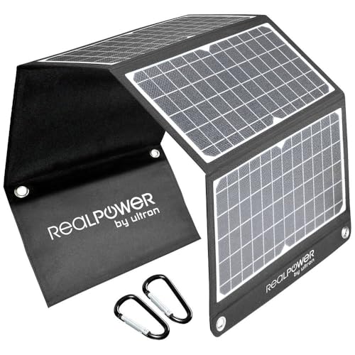 RealPower Solar Ladegerät 30W Faltbares Monokristalline Solarpanel mit USB Anschluss QC 3.0, ETFE wasserdicht, Leicht für Tablet Smartphone Powerbank und Campingreisen von Realpower