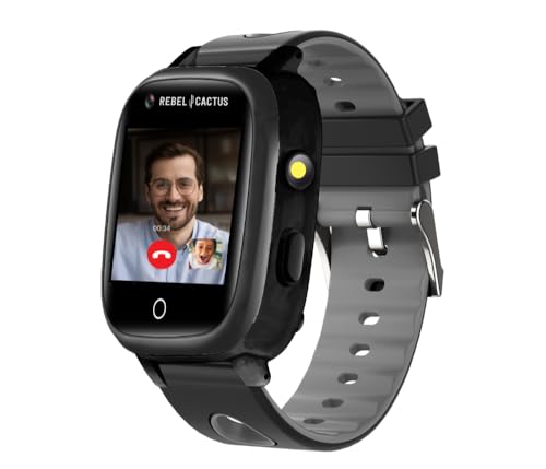 Rebel Cactus GO Smartwatch Kinder – Smartwatch Kinder mit GPS und Telefon – GPS Tracker Kinder, Kamera, Telefon, Video, Whatsapp – Lernuhr Kinder - mit Lebara SIM Karte - Kinderuhr Schwarz von Rebel Cactus