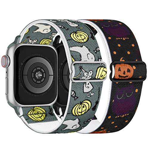 Helloween Elastisch Armband Kompatibel mit Apple Watch 49mm 45mm 44mm 42mm, Dehnbar Verstellbar Nylon Armband für Apple Watch Ultra, 8 SE 7 6 5 4 3 2 1, für Allerheiligen von Recoppa