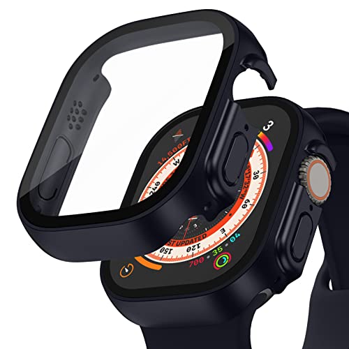 Recoppa 2 Stück Apple Watch Ultra Schutzhülle 49mm, Rechtwinklige Hülle mit Displayschutz aus Glas für Apple Watch Ultra, Mitternacht*2 von Recoppa