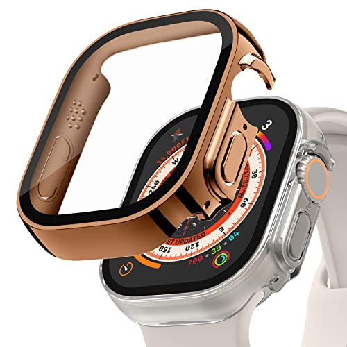 Recoppa 2 Stück Apple Watch Ultra Schutzhülle 49mm, Rechtwinklige Hülle mit Displayschutz aus Glas für Apple Watch Ultra, Rose Gold+Durchsichtig von Recoppa