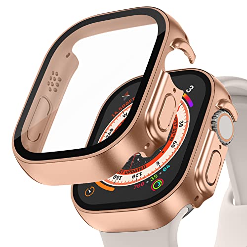 Recoppa 2 Stück Apple Watch Ultra Schutzhülle 49mm, Rechtwinklige Hülle mit Displayschutz aus Glas für Apple Watch Ultra, Rose Rosa*2 von Recoppa