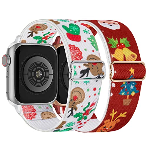 Weihnachten Elastisch Armband Kompatibel mit Apple Watch 41mm 40mm 38mm, Dehnbar Verstellbar Nylon Armband für iWatch 8 SE 7 6 5 4 3 2 1 von Recoppa