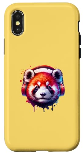 Hülle für iPhone X/XS Dj Red Panda with Headphones Cute Animals Disc Jockey Music von Red Panda Animal gifts for Men Woman and Kids