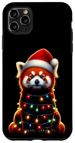 Hülle für iPhone 11 Pro Max Roter Panda mit Weihnachtsmütze und Weihnachtsbeleuchtung, niedlich von Red Panda With Santa Hat & Christmas Lights Merch