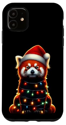 Hülle für iPhone 11 Roter Panda mit Weihnachtsmütze und Weihnachtsbeleuchtung, niedlich von Red Panda With Santa Hat & Christmas Lights Merch