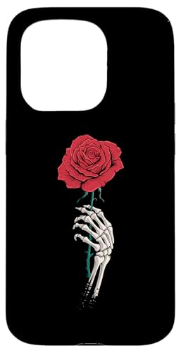 Hülle für iPhone 15 Pro Skelett Hand Rote Rose Blume Ästhetische rote Blume Valentinstag von Red Rose Flower Romantic Love Gift For Her/Him