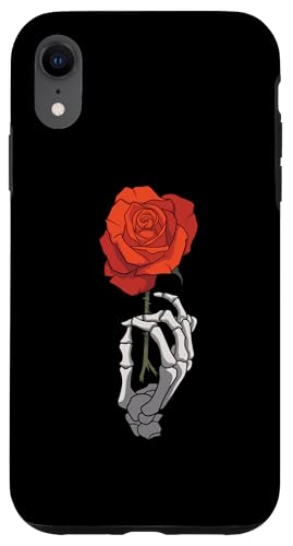 Hülle für iPhone XR Skelett Hand Rote Rose Blume Ästhetische rote Blume Valentinstag von Red Rose Flower Romantic Love Gift For Her/Him