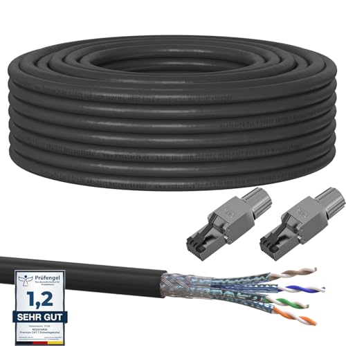 30m Cat7 Erdkabel Verlegekabel + 2x RJ45 Stecker Werkzeuglos CAT 8 Outdoor Lan Kabel Installationskabel CAT 7 Ethernet Netzwerk 1000MHz Datenkabel AWG23/1 Netzwerkkabel für Außenbereich UV-beständig von RedStar24