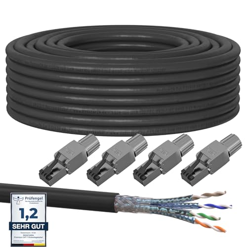 30m Cat7 Erdkabel Verlegekabel + 4x RJ45 Stecker Werkzeuglos CAT 8 Outdoor Lan Kabel Installationskabel CAT 7 Ethernet Netzwerk 1000MHz Datenkabel AWG23/1 Netzwerkkabel für Außenbereich UV-beständig von RedStar24