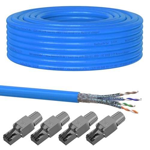 50m Cat 8 Verlegekabel + 4x RJ45 Stecker Werkzeuglos CAT8 Kabel Installationskabel Lan CAT8.1 Ethernet Netzwerk 2000MHz Datenkabel AWG22/1 Netzwerkkabel bis zu 40 Gbit/s Übertragungsgeschwindigkeit von RedStar24