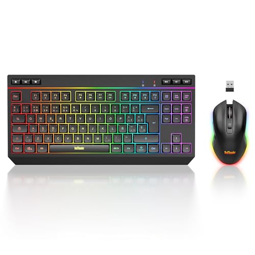 RedThunder K20 TKL Kabellose Gaming-Tastatur, einstellbare RGB-Hintergrundbeleuchtung und wiederaufladbarer Akku, kompaktes Design mit QWERTY-ES-Layout und 6 Multimedia-Tasten, USB-Tastatur für PC/Mac von RedThunder