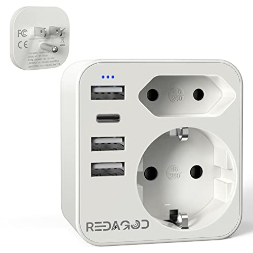 Adapter USA Deutschland Stecker mit 3USB 1USB C (17W), Redagod Steckdosenadapter, 6-in-1 USA Adapter Steckdose, Reiseadapter Typ B Steckdosenadapter für Amerika Kanada Thailand Mexiko von Redagod