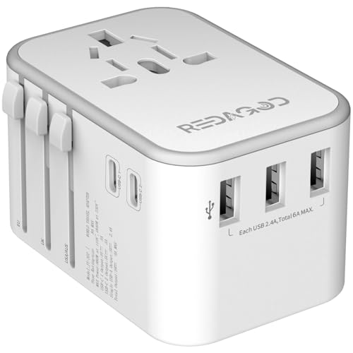 Redagod Reiseadapter Weltweit 224+ Ländern, Internationaler Steckdosenadapter mit 3 USB, 2 USB C und 1 AC Steckdose 30W Universal Reisestecker für Deutschland USA UK Japen Thailand Italien Australien von Redagod