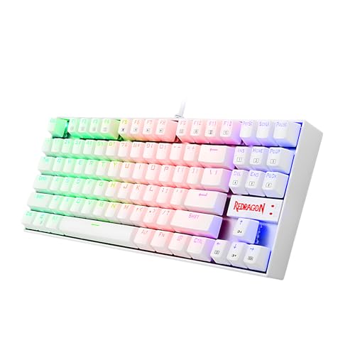 Redragon K552 Mechanische Gaming-Tastatur, 60% kompakt, 87 Tasten, Kumara Wired Cherry MX Blue Switches Äquivalent für Windows-PC-Gamer (RGB-Hintergrundbeleuchtung, Weiß) von Redragon