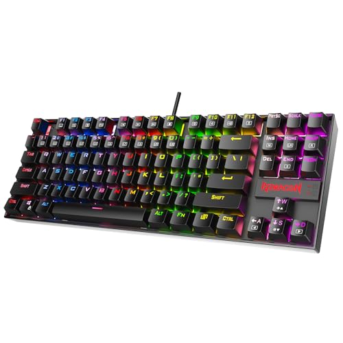 Redragon K552 Mechanische Gaming-Tastatur, 60% kompakt, 87 Tasten, Kumara Wired Cherry MX Blue Switches Äquivalent für Windows-PC-Gamer (RGB Hintergrundbeleuchtung Schwarz) von Redragon