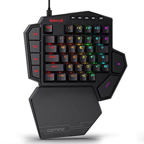 Redragon K585 DITI Einhand RGB Mechanische Gaming-Tastatur, Rote Schalter, Typ-C Professionelle Gaming-Tastatur mit 7 Integrierten Makrotasten, Abnehmbare Handgelenkstütze, 42 Tasten von Redragon