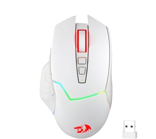 Redragon M690 PRO Kabellose Gaming-Maus, 8000 DPI kabelgebundene/kabellose Maus mit Schnellfeuertaste, 8 Makrotasten, ergonomisches Design für PC/Mac/Laptop, Weiß von Redragon