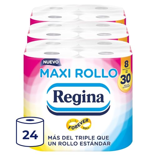 Regina Maxi-Rolle – 24 Rollen Toilettenpapier, 500 Blatt mit 2 Schichten pro Rolle, mehr als dreimal als eine Standardrolle, 60% recyceltes Kunststoffverpackung, 100% FSC-zertifiziertes Papier von Regina