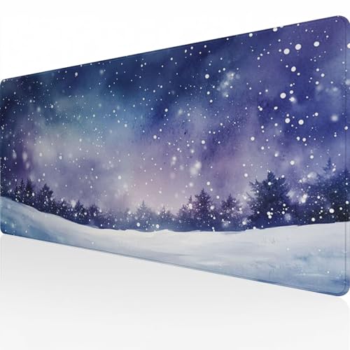 Mauspad Gaming Mousepad Wasserdicht Rutschfeste Gummiunterseite 800x400x3mm Große Mousepad Langlebige Großer mit genähten Kanten Erweiterter Schreibtisch Schutz Für Home Office verschneite Nacht C5023 von Reisvx