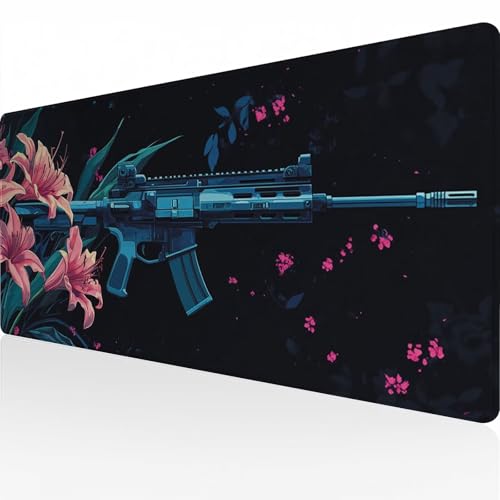 Mauspad Gaming Mousepad Wasserdicht rutschfeste Gummiunterseite 1000x500x3mm Große Mousepad Langlebige Großer mit genähten Kanten Erweiterter Schreibtisch Schutz Für Home Office Blumenpistole C3222 von Reisvx