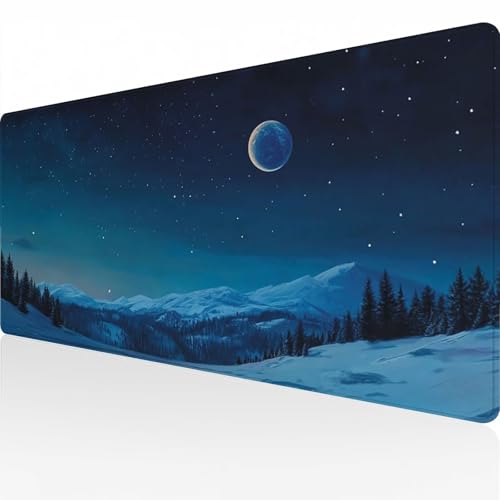 Mauspad Gaming Mousepad Wasserdicht rutschfeste Gummiunterseite 1200x600x3mm Große Mousepad Langlebige mit genähten Kanten Erweiterter Schreibtisch Schutz Für Home Office verschneite Nacht C4686 von Reisvx