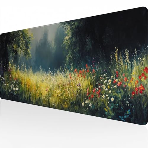 Mauspad Gaming Mousepad Wasserdicht rutschfeste Gummiunterseite Gummi 1000x500x3mm Große Mousepad Langlebige Großer mit genähten Kanten Erweiterter Schreibtisch Schutz Für Home Office Blumen C5301 von Reisvx